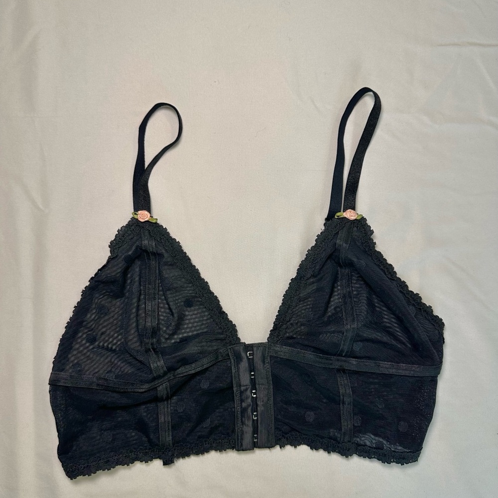 Black mesh lingerie polkadot bra